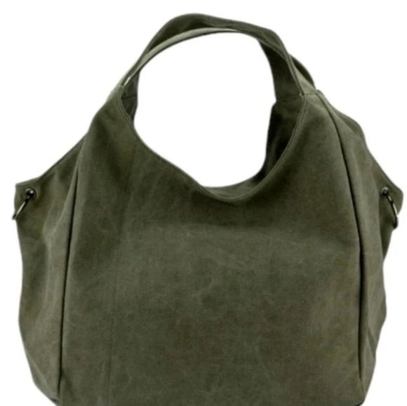 SALE * Tao MaoMao Cotton Canvas Hobo Tote in Army Green - Picture 5 of 11
